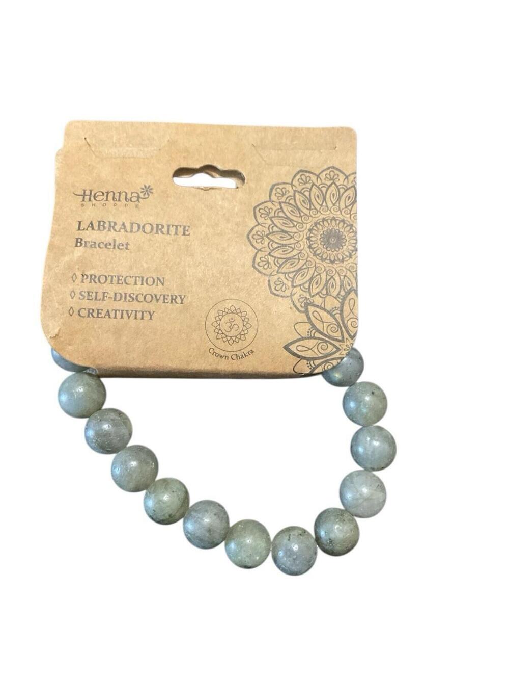 Henna Shoppe Labradorite Beaded Bracelet 10mm Stretch Boho Crystal Healing